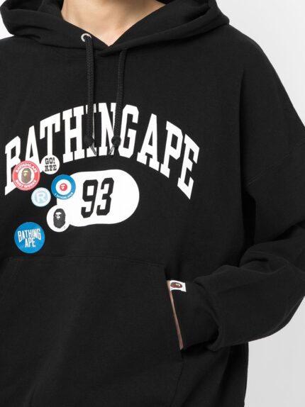 BAPE logo patch cotton hoodie Black Detail2