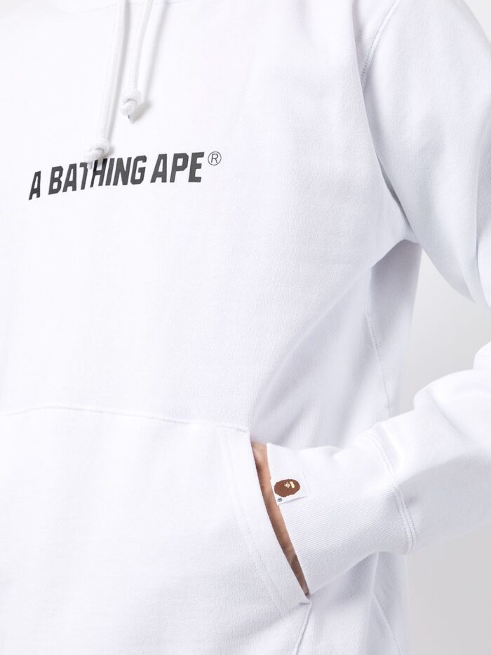 BAPE logo print hoodie White Detail2