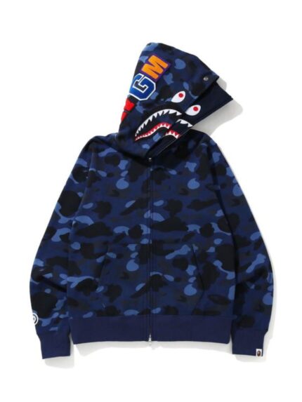 BAPE Color Camo Shark Wide Full Zip Double Hoodie - Navy