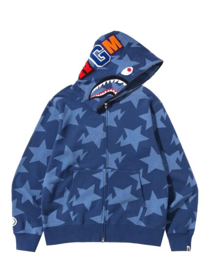 BAPE Sta Pattern Shark Full Zip Hoodie - Indigo Blue