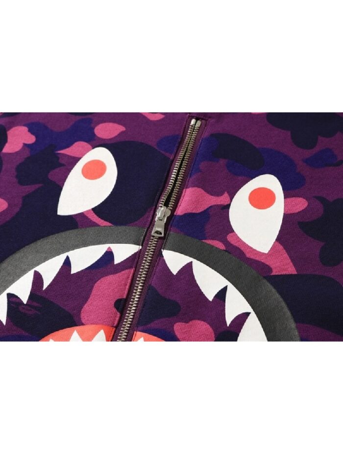 BAPE Color Camo Metal Zip Shark Crewneck - Purple