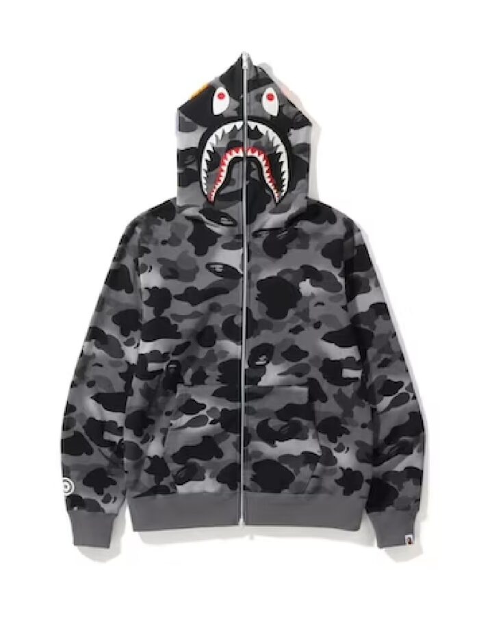 BAPE Grid Camo Shark Full Zip Hoodie - Black