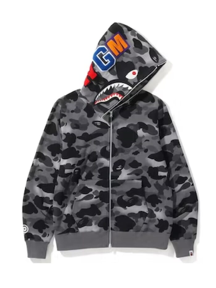 BAPE Grid Camo Shark Full Zip Hoodie - Black