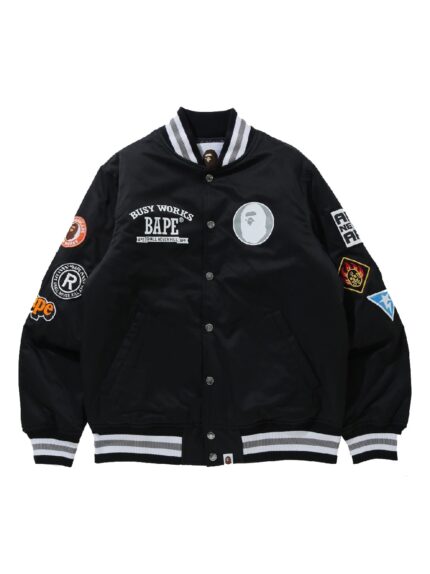 BAPE Archive Patch Puffer Nylon Varsity Jacket - Black